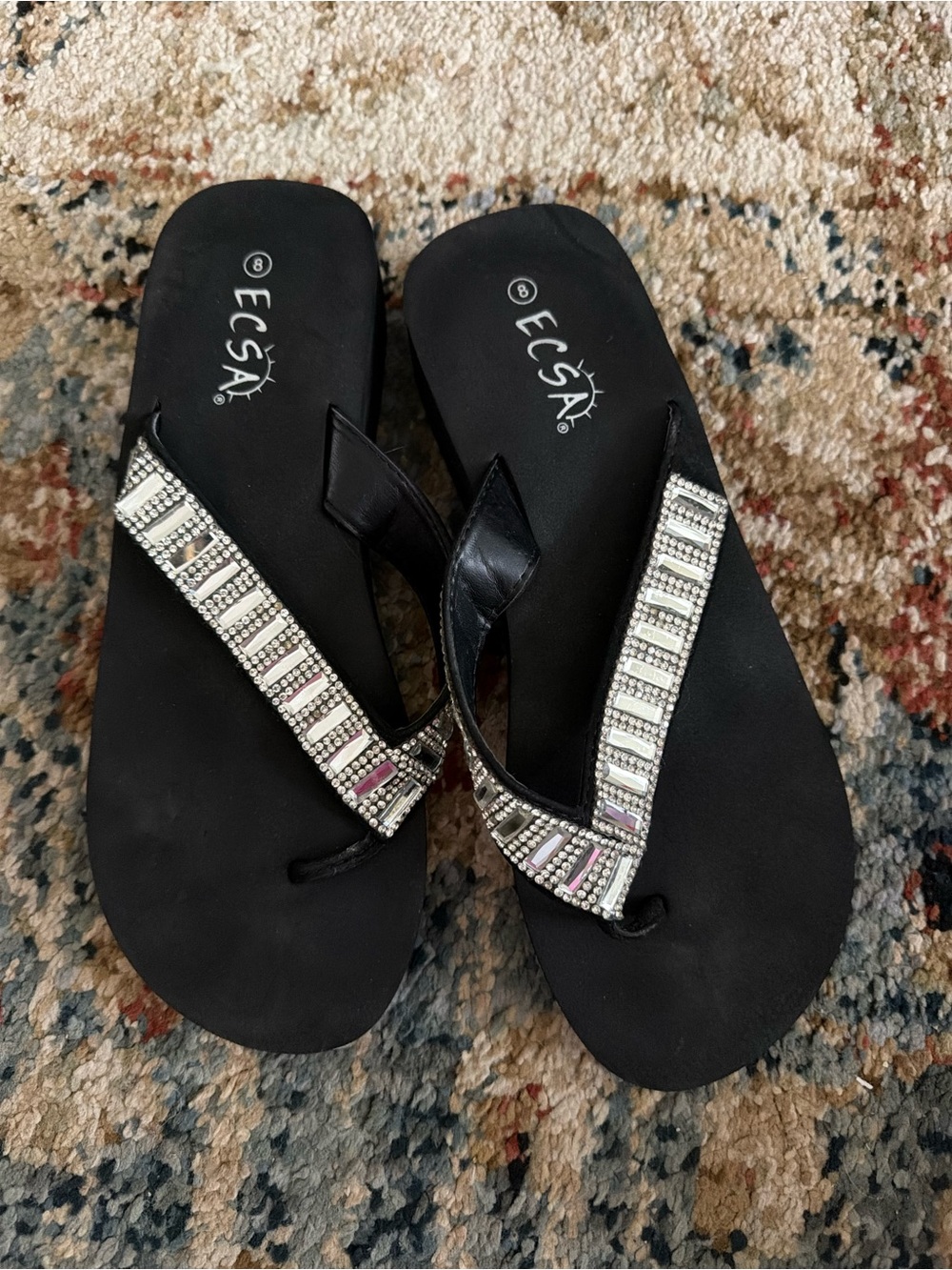 Black Rhinestone Thong Sandals